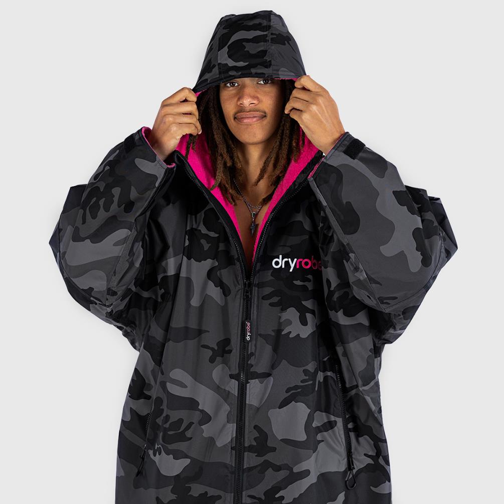 dryrobe Advance Long Sleeve Changing Robe - Black Camo / Pink Extra Image 2
